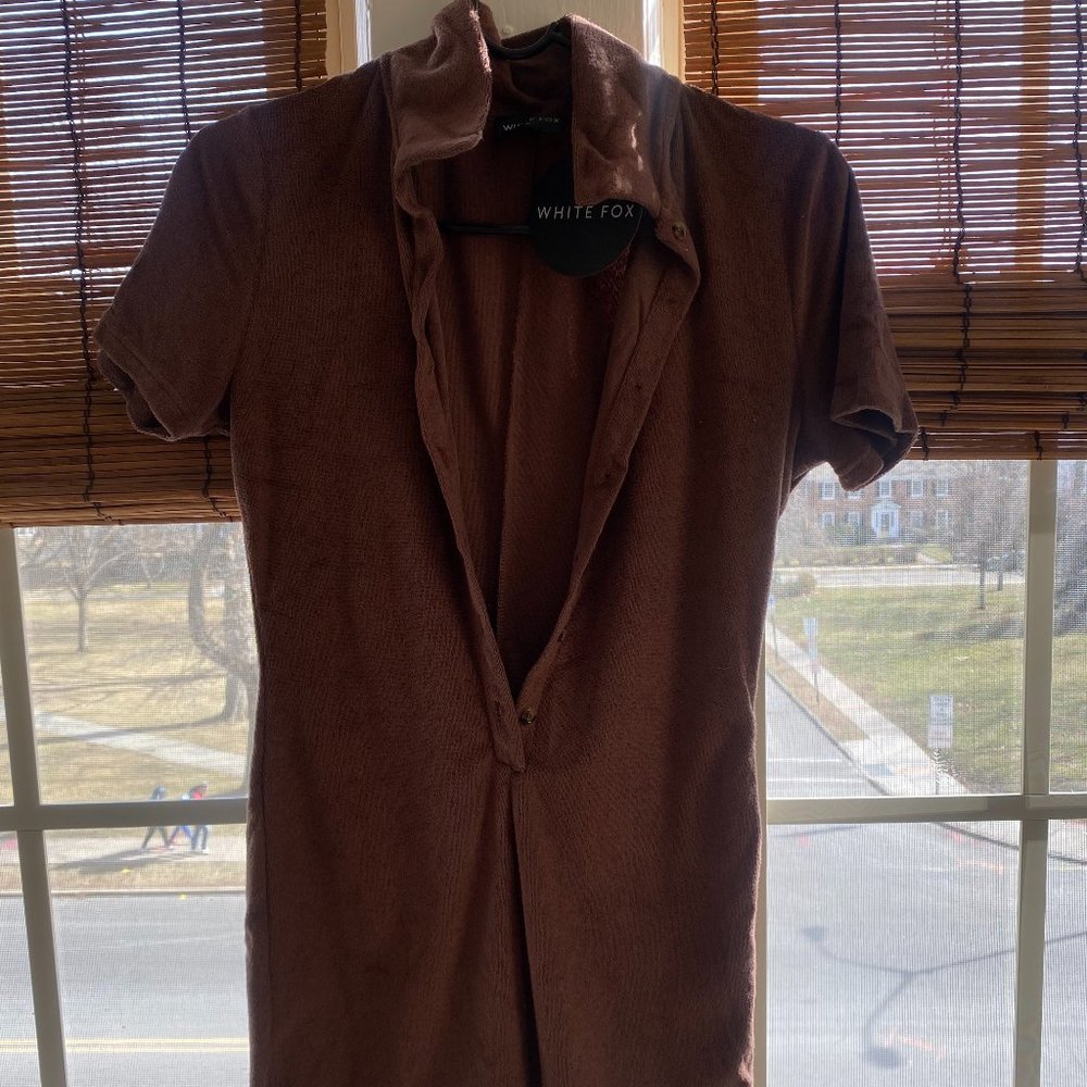 Size Medium Brown White Fox Boutique Cover Up ROMPER (Towel Material, easy dry)